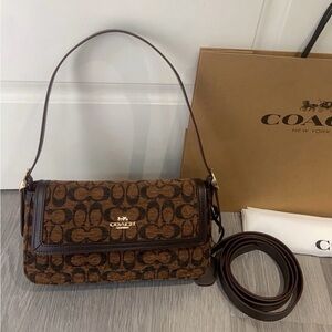 Coach Tan and Brown Signature Shoulder Bag
